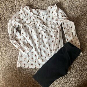 Carter's White Floral Long Sleeve Tee with Black Leggings